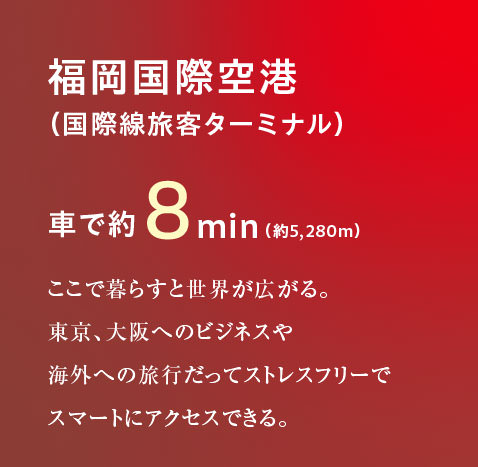 福岡国際空港（国際線旅客ターミナル）車で8分（約5,280m）